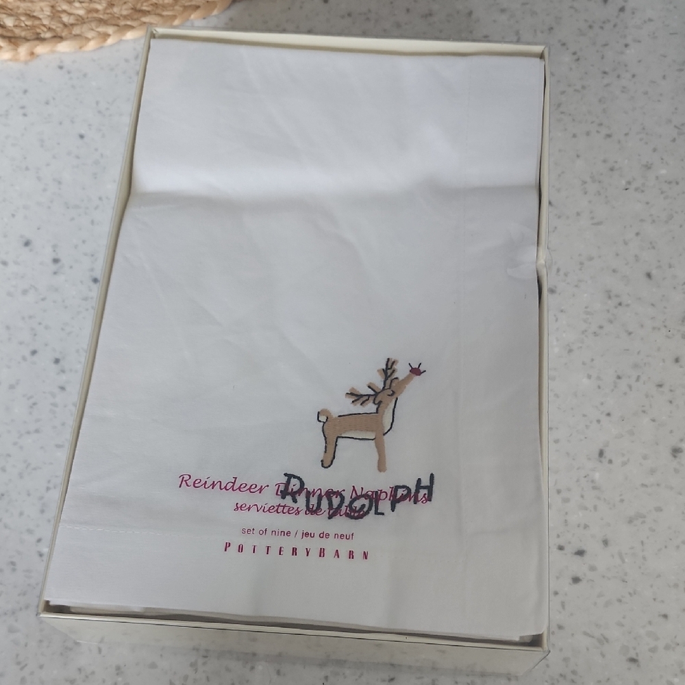Pottery Barn Reindeer Embroidered Napkin Set